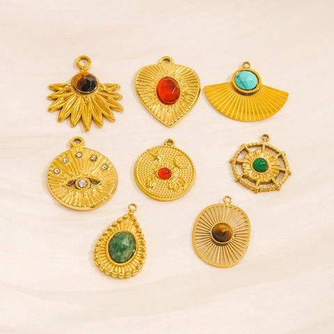 Bohemische Naturstein Anhänger Edelstahl Charms Für DIY Halskette Ohrringe Schmuckherstellung Vergoldet Vintage Stile
