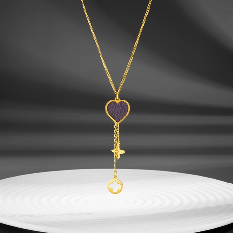 Hart Klaver Ster Hanger Ketting Titanium Staal Verguld Kwastje Box Ketting Elegante Sieraden Voor Dames