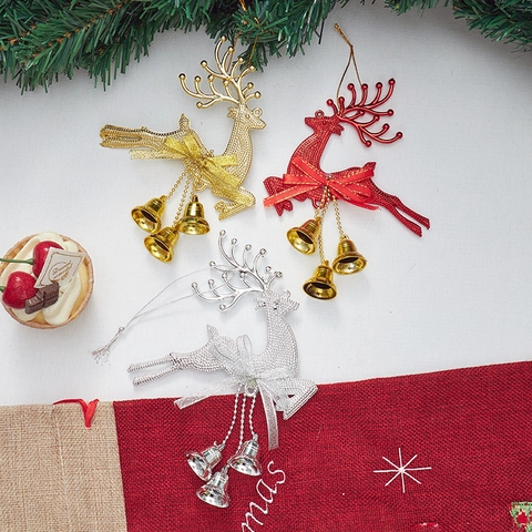 Ornamento Appeso Renna Di Natale In Plastica Galvanizzata Con Fiocco E Campanellini Decorazione Albero Festivo