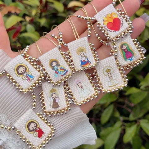 Cartoon Religieuze Maagd Maria Jezus Hanger Ketting Koper 18K Verguld Stof Etnische Stijl Sieraden Voor Vrouwen