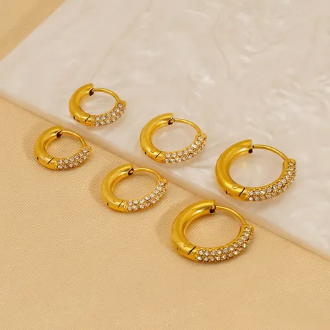 Hoop Ohrringe 18K Vergoldet Edelstahl Pflaster Strass Geometrische U-Form Luxus Einfache Mode Für Frauen