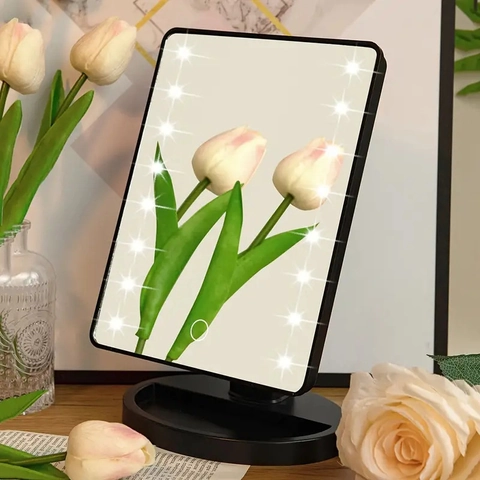 Specchio Da Trucco LED Da Tavolo Con Touch Screen Specchio Di Bellezza Illuminato Dimmerabile ABS Specchio Cosmetico Girevole