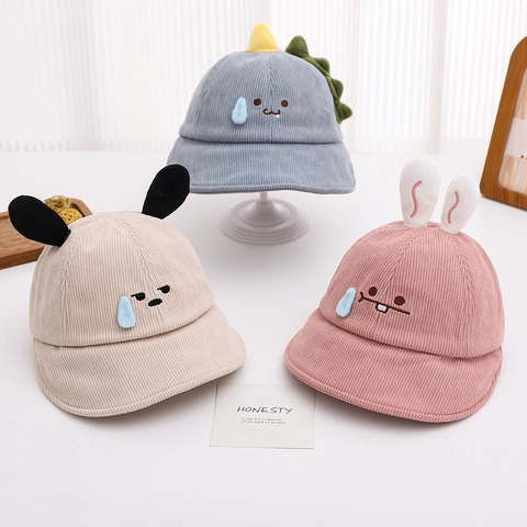 Cappello Da Pescatore Per Bambini Velluto A Coste Cartone Animato Orecchie Stereo Ricamo Caldo Antivento Per Bimbi