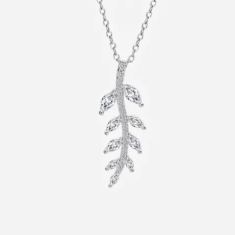 925 Sterling Silver Leaf Pendant Necklace Elegant Marquise Zircon Micro-set Clavicle Chain Jewelry For Women
