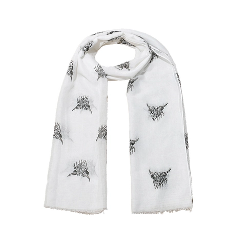 Women Winter Scarf Highland Cow Print Polyester Shawl With Tassel Fringe Fashion Wrap