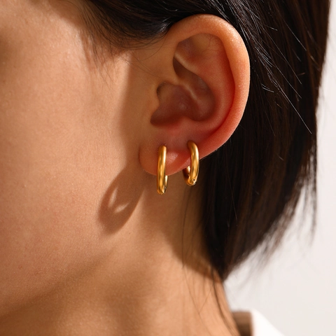 Pendientes De Aro Redondos Gruesos De Acero Inoxidable Joyería Geométrica Minimalista Pulida Para Mujer Estilo