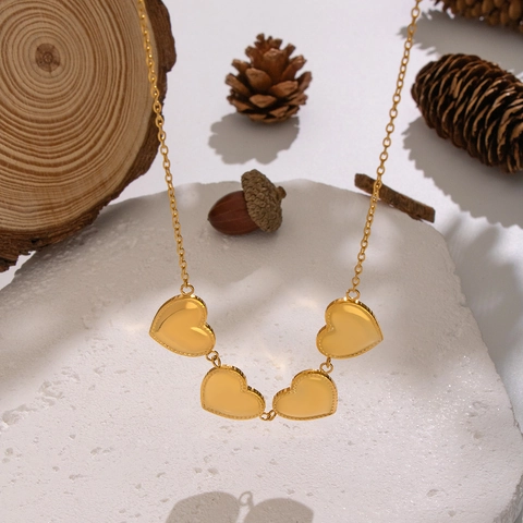 Gold Heart Necklace 18K Gold Plated 304 Stainless Steel Five Heart Pendants Waterproof Hypoallergenic Jewelry For Women