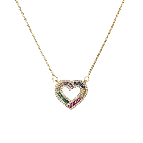 Collana Con Ciondolo In Rame Placcato Oro Zircone Colorato Malocchio Cuore Farfalla Vergine Maria Gioielli Hip Hop