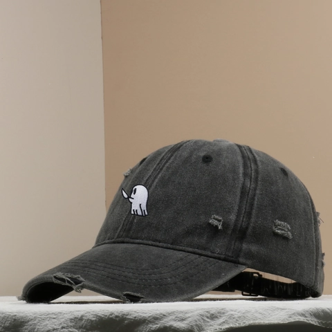 Washed Cotton Baseball Cap Knife Ghost Embroidery Distressed Ripped Vintage Streetwear Adjustable Sun Hat For Men Women
