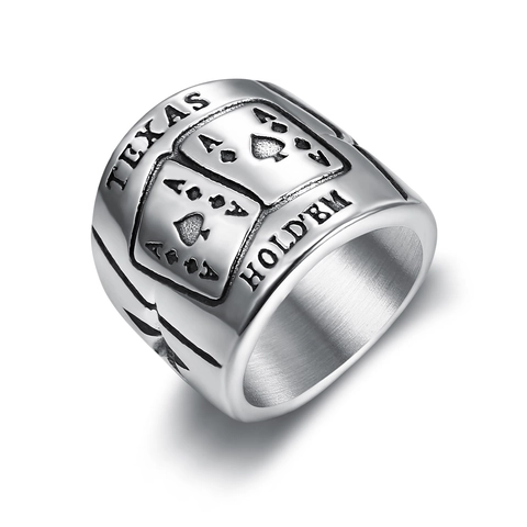 Texas Hold'em Poker Ace A Ring Stainless Steel Vintage Men Band Jewelry Two Tone Punk Hip Hop Style