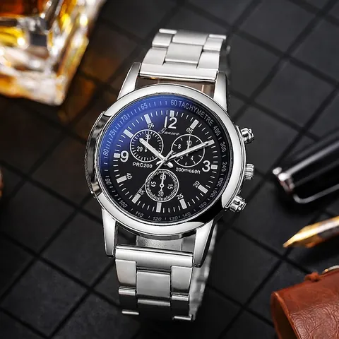 Men's Quartz Watch Stainless Steel Strap Water Resistant Chronograph Style Luminous Business Casual Wristwatch