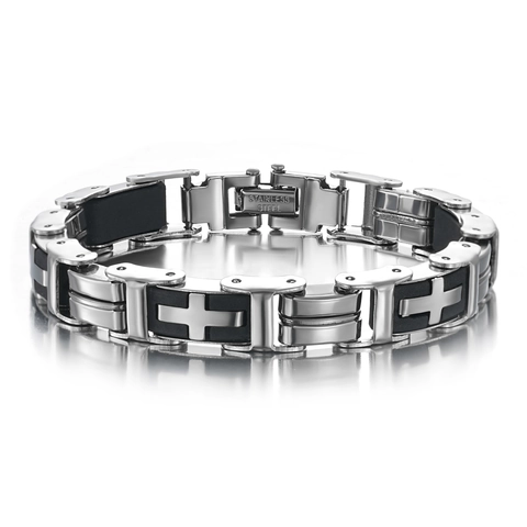 Pulsera Hombre Acero Inoxidable Y Silicona Cruz Punk Hip Hop Joyería De Muñeca Para Niños