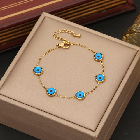 Evil Eye Necklace Earrings And Bracelet Jewelry Stainless Steel Gold Plated Blue Enameled Personality For Women