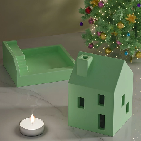 Stampo Silicone Casa Natale DIY 3D Architettone Quadrato Aromaterapia Candela Gesso Artigianato