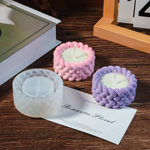 Silicone Candle Mold Knitted Hemp Rope Texture Woven Pattern Cylindrical DIY Handmade Aromatherapy Soap Gypsum Resin Crafting Tool