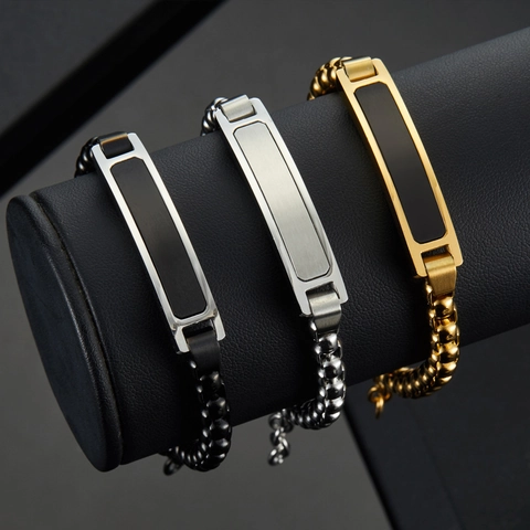 Bracciale ID Da Uomo In Acciaio Inossidabile Placcato Oro 18K Catena Cubana Con Strass Gioielli Moda