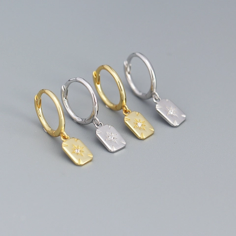 Orecchini A Cerchio In Argento Sterling 925 Con Pendente A Stella Rettangolare E Zircone Gioielli Eleganti Da Donna