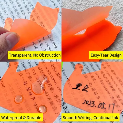 Transparent PET Sticky Notes Waterproof Self-Adhesive Memo Pads Heart Star Cat Shapes Writable Colored Index Tabs