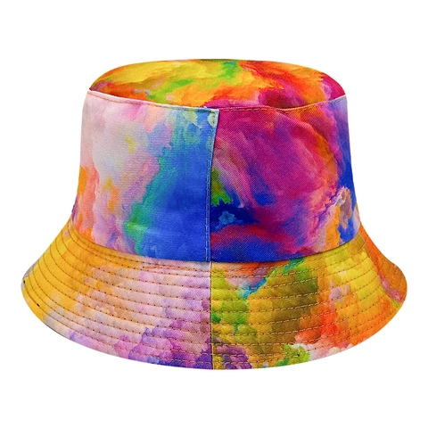 Sombrero de Pescador Tie-Dye Unisex Protección Solar al Aire Libre Algodón Poliéster Grafiti Reversible Plegable Viaje Playa