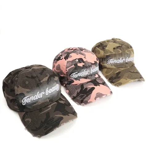 Cappello Da Baseball Mimetico Vintage Cotone Lavato Distressed Ricamo Lettere 3D Protezione Solare Unisex