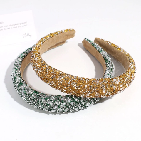 Padded Rhinestone Headband With Faux Artificial Pearls Wide Thick High Top Velvet Lining Hair Band Accessories For Women