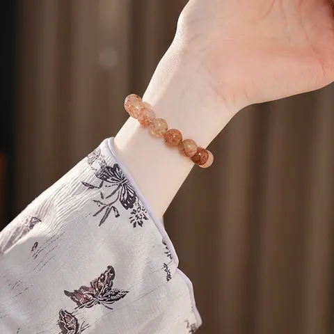 Natürliches Rutilquarz Perlenarmband Runde Edelstein Elastischer Schmuck Für Damen Vintage Ethnischen Stil Handgefertigt