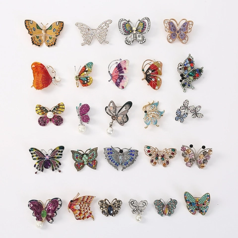 Broche De Mariposa Aleación Colorido Diamante De Imitación Esmalte Perla Artificial De Imitación Joyería Moda Mujer Regalo