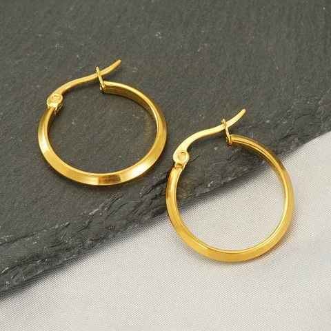 18K Gold Plated Stainless Steel Hoop Earrings Round Geometric Simple Smooth Minimalist Fashion Jewelry For Women