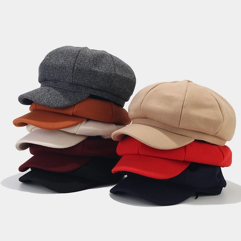 Gorra De Repartidor De Periódicos Mezcla De Lana Estilo Británico Vintage Color Sólido Octogonal Otoño Invierno