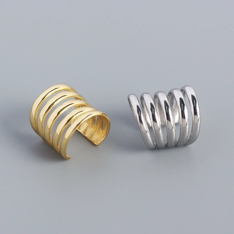 925 Sterling Silver Ear Cuff Multi Layer Geometric Lines No Piercing Clip On Earrings For Women Minimalist Jewelry