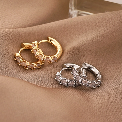 Minimalistische Koperen Geometrische Cirkel Oorbellen Met Strass Ingelegde Goud Zilver Vergulde Oorbellen Voor Dames Sieraden