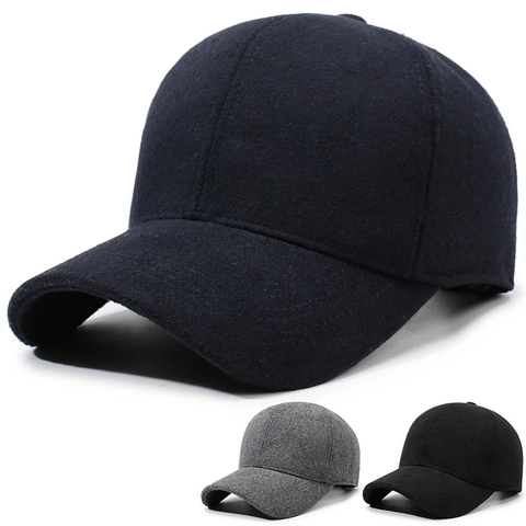 Berretto Da Baseball Uomo Invernale Lana Caldo Ispessito Tinta Unita Esterno Regolabile Cappello Sportivo Casual