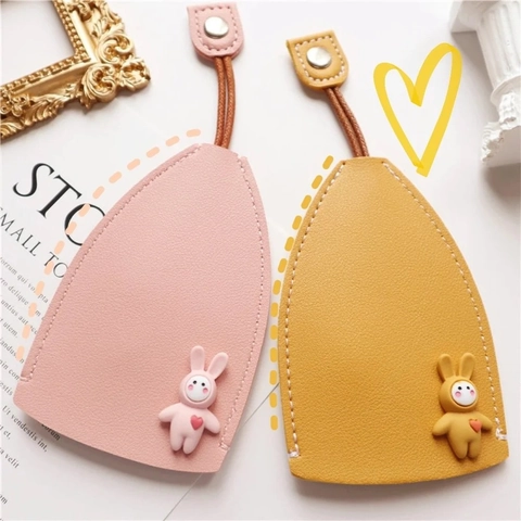 Cute PU Leather Key Sleeve Protection Case Cartoon Bunny Heart Embossed Deer Key Holder Organizer Snap Button Fob Cover Accessory