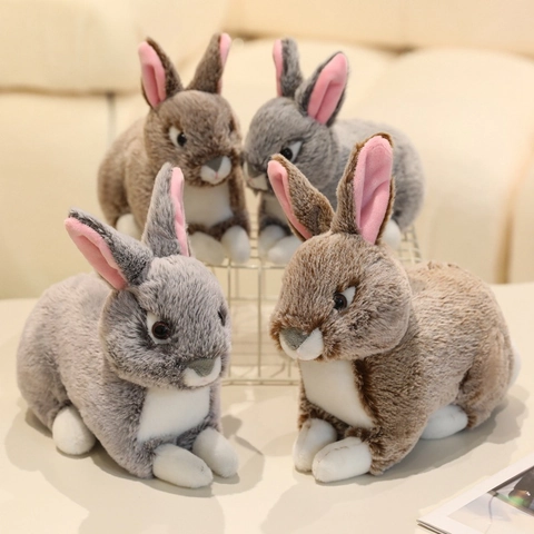 Realistisch Konijn Knuffel Simulatie Haas Knuffeldier Zachte Pop Voor Kinderen Cadeau Woondecoratie Grijs Bruin