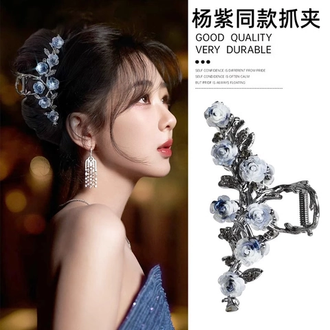 Molletta Per Capelli Grande Elegante Fiore Di Camelia Lega Metallo Artiglio Dei Capelli Vintage Strass Forcina Per Donne