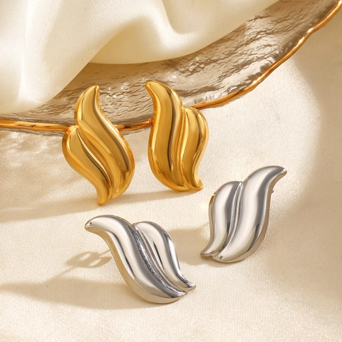 Stainless Steel Wing Stud Earrings Asymmetric Minimalist Geometric Polished Aesthetic Fashion Jewelry Accessories For Women