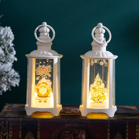 Christmas LED Mini Lanterns Decorative Hanging Ornaments Plastic Warm Light Vintage Desktop Holiday Party Decor Gifts