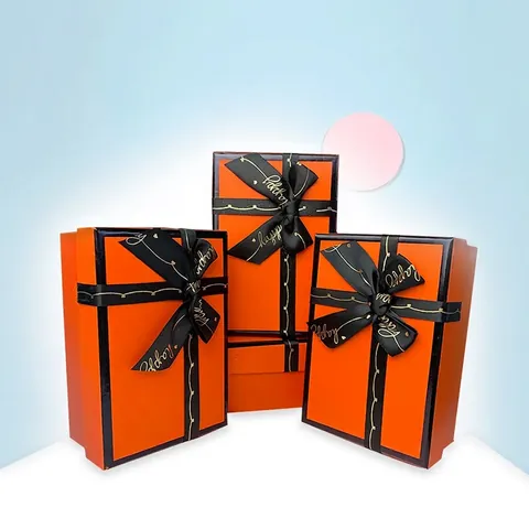 Elegant Gift Box Rectangular Paperboard With Satin Ribbon Bowknot Decor For Wedding Birthday Valentine Day Romantic Orange