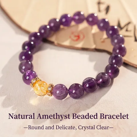 Bracelet Élastique Perles Améthyste Naturelle Pierre Bleue Avec Citrine Zircon Cuivre Entretoises Style Zen Élégant Cadeau