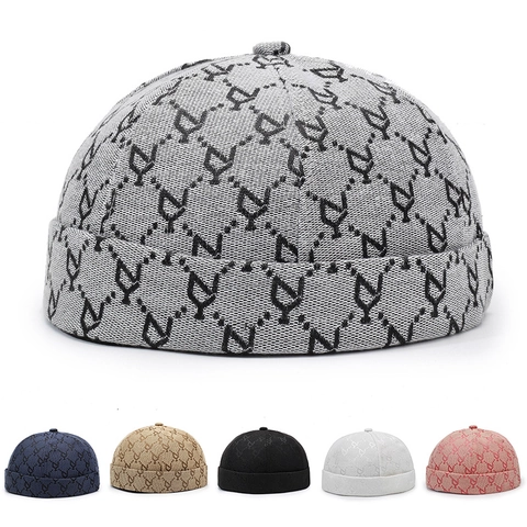 Bonnet Docker Sans Bord Jacquard Monogramme Réglable Miki Hat Streetwear Décontracté Protection Solaire Unisexe Style Vintage
