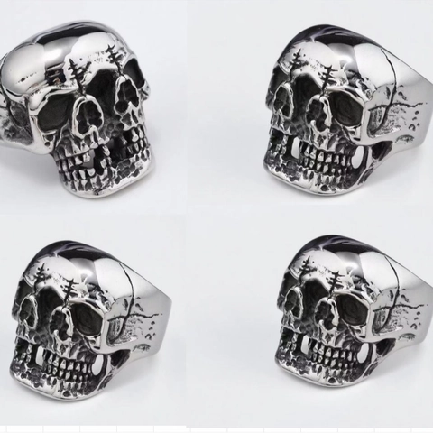 Triple Totenkopf Ring Edelstahl Vintage Gothic Punk Rock Halloween Schmuck Unisex Poliert