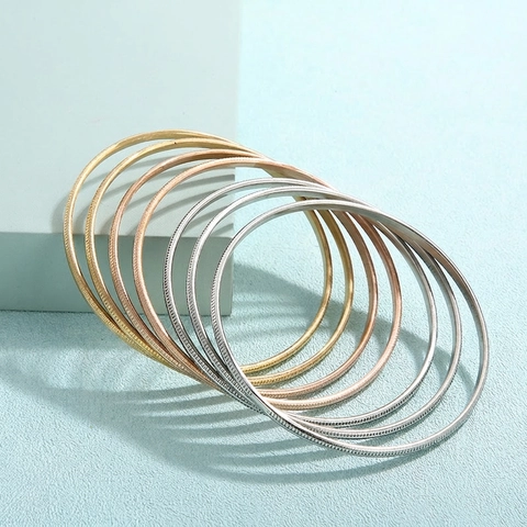 Stainless Steel Bangle Bracelets For Women Geometric Textured Multilayer Fashion Jewelry Accessories Gold Silver Rose Gold