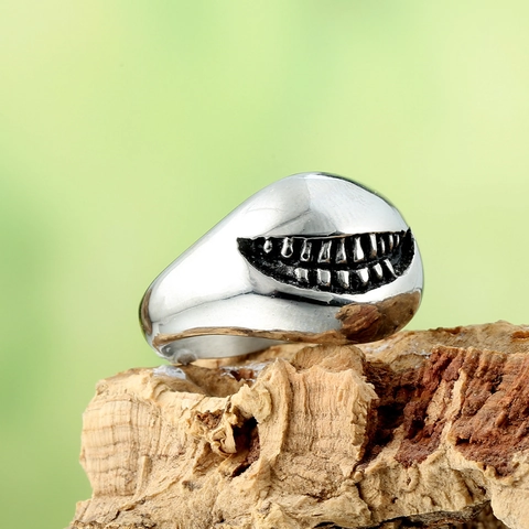 Anello Bocca Di Squalo Sorridente Acciaio Inossidabile Gotico Punk Sorriso Malvagio Hip Hop Gioielli Lucidati Uomini Donne