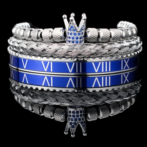 Brazalete Hombre Acero Inoxidable Números Romanos Corona Trenzado Circón Hip Hop Joyería Streetwear