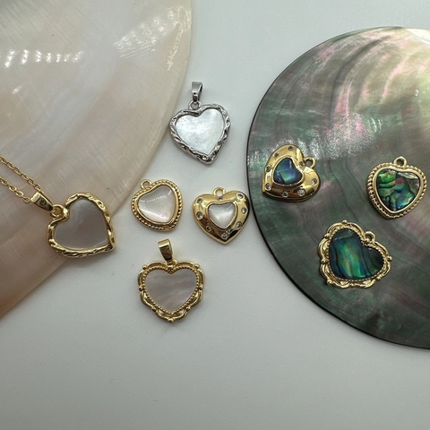 Hart Bedeltjes Natuurlijke Schelp Abalone Kunstparelmoer Koper 18K Verguld Strass DIY Sieraden Maken