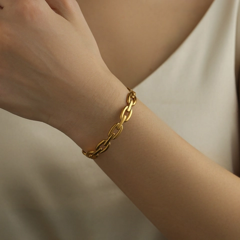 Elegante Holle Kettingschakel Open Manchetarmband Roestvrij Staal Verstelbare Minimalistische Mode-Sieraden Voor Dames