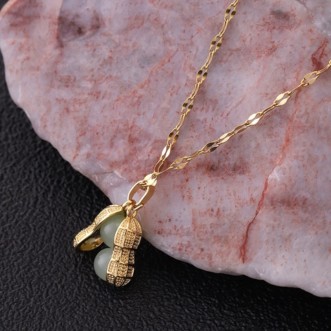 Collana Con Pendente Arachide In Acciaio Inossidabile Con Perle Di Pietre Preziose Verdi Gioielli Minimalisti