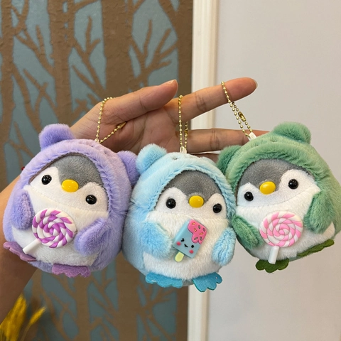 Pinguin Plüsch Schlüsselanhänger Taschenanhänger Weiches Cartoon Tier Hoodie Spielzeug Mit Lutscher Eiscreme Puppe