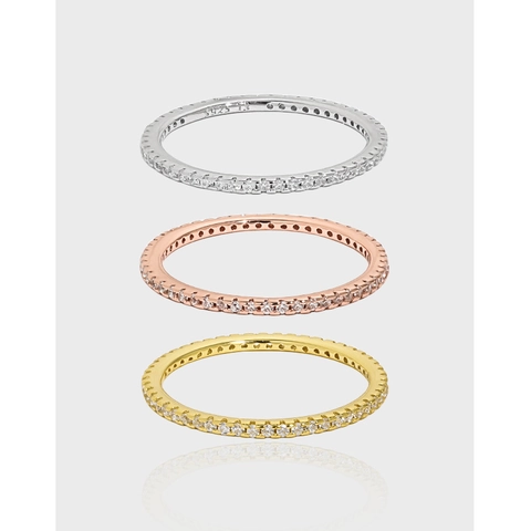 925 Sterling Silver Eternity Ring For Women Minimalist Slim Pavé Zircon Stackable Band Jewelry