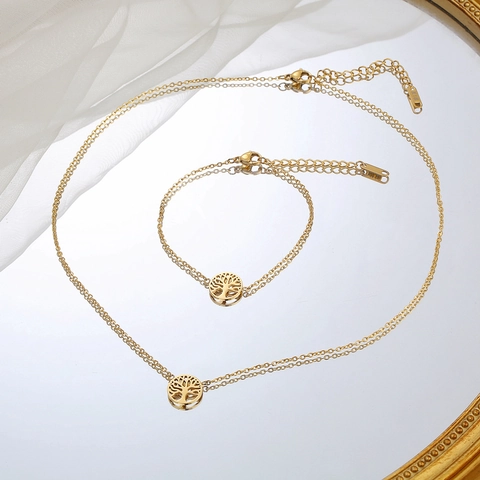 Bracciale In Acciaio Al Titanio Albero Della Vita Tondo Svuotato Regolabile Lucido Minimalista Gioielli Per Donna